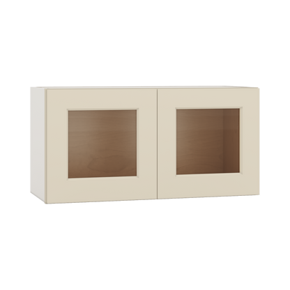 15" Tall Manhattan Cream Shaker Stackable Glass Ready Wall Cabinet - Double Door 24", 27", 30", 33" & 36" Wide
