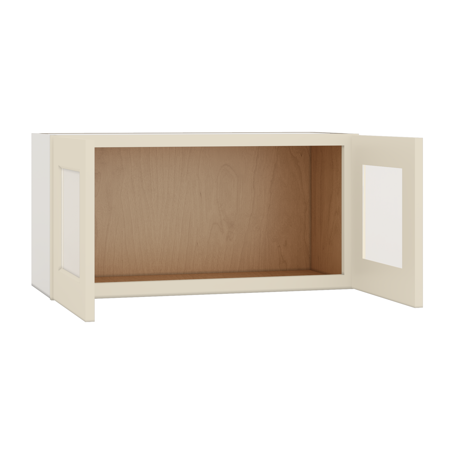 15" Tall Manhattan Cream Shaker Stackable Glass Ready Wall Cabinet - Double Door 24", 27", 30", 33" & 36" Wide
