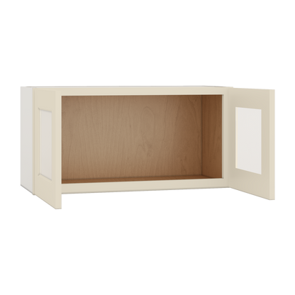 15" Tall Manhattan Cream Shaker Stackable Glass Ready Wall Cabinet - Double Door 24", 27", 30", 33" & 36" Wide
