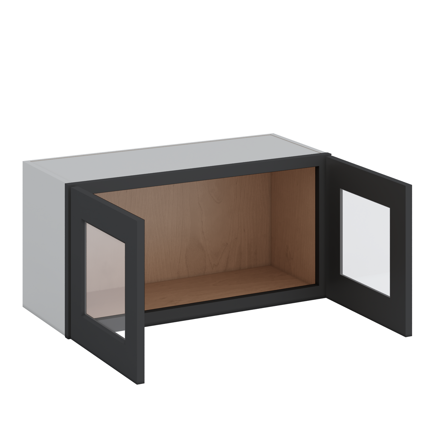 30" Wide Bridge 15HNS Hermosa Noir Black Shaker 1-1/4" Overlay Glass Ready Wall Cabinet - Double Door 12", 15", 18", 21" & 24" Tall