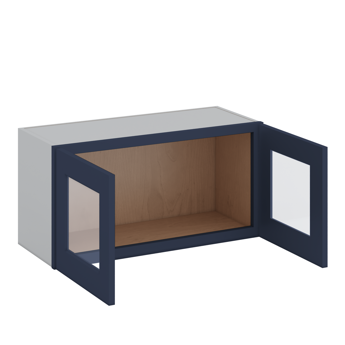 30" Wide Bridge NB29- Naval Blue Shaker 1-1/4" Overlay Glass Ready wall Cabinet - Double Door 12", 15", 18", 21" & 24" Tall