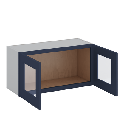 30" Wide Bridge NB29- Naval Blue Shaker 1-1/4" Overlay Glass Ready wall Cabinet - Double Door 12", 15", 18", 21" & 24" Tall
