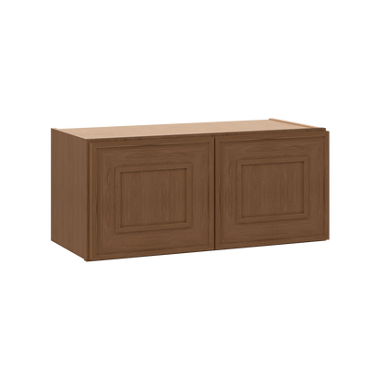 30" Wide Double Door 12", 15", 18", 21"& 24" Tall Bridge Elegant Craftsman Mocha Shaker Wall Cabinet