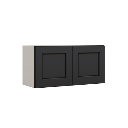 15" Tall 15HNS Hermosa Noir Black Shaker Stackable Cabinet - Double Door 24", 27", 30", 33" & 36" Wide