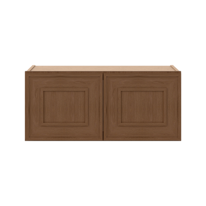30" Wide Double Door 12", 15", 18", 21"& 24" Tall Bridge Elegant Craftsman Mocha Shaker Wall Cabinet