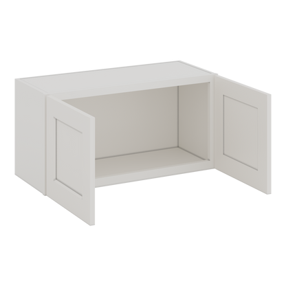 30" Wide Bridge 2WS White Shaker 1-1/4" Overlay Wall Cabinet - Double Door 12", 15", 18", 21" & 24" Tall
