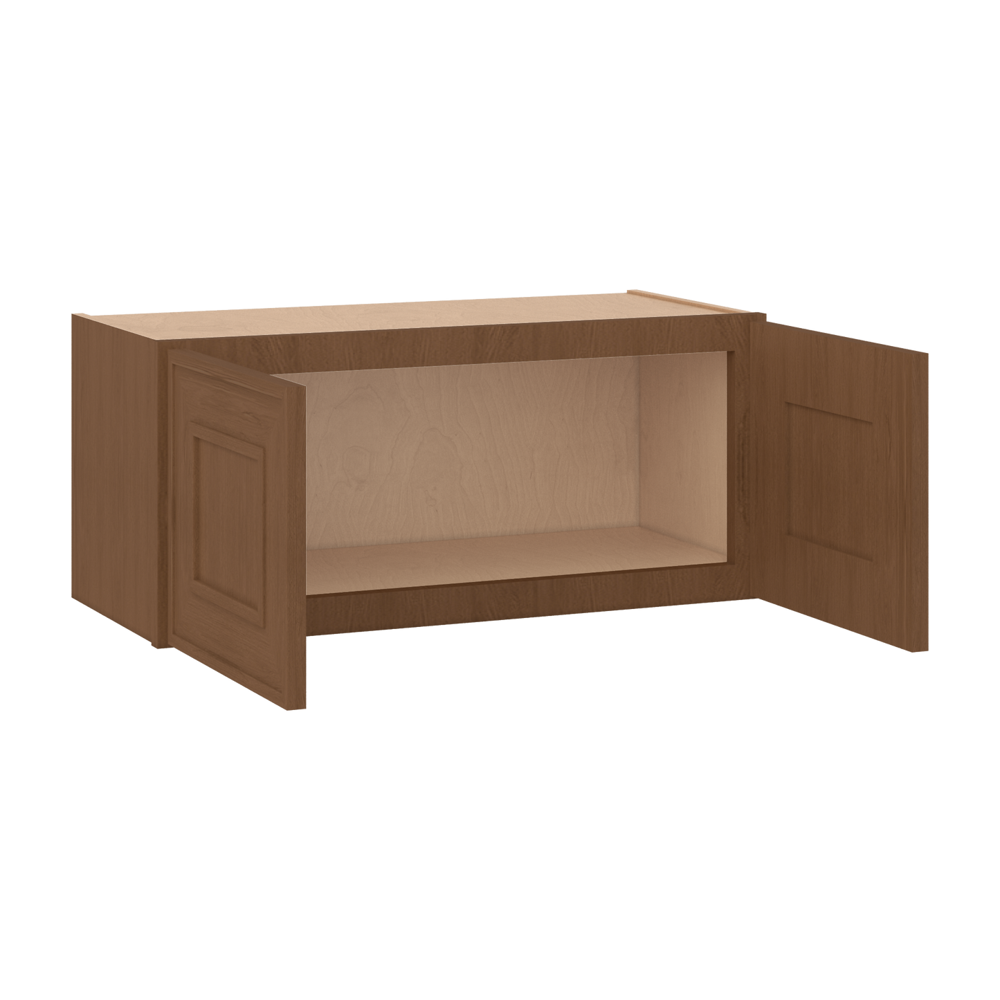 30" Wide Double Door 12", 15", 18", 21"& 24" Tall Bridge Elegant Craftsman Mocha Shaker Wall Cabinet