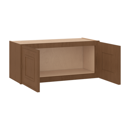 30" Wide Double Door 12", 15", 18", 21"& 24" Tall Bridge Elegant Craftsman Mocha Shaker Wall Cabinet