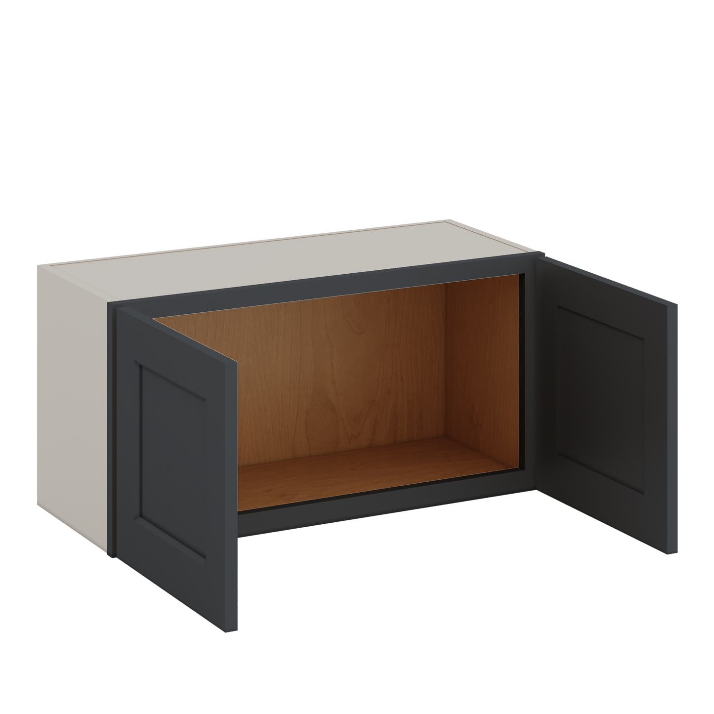 30" Wide Bridge 15HNS Hermosa Noir Black Shaker 1-1/4" Overlay Wall Cabinet - Double Door 12", 15", 18", 21" & 24" Tall