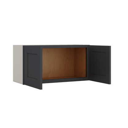 15" Tall 15HNS Hermosa Noir Black Shaker Stackable Cabinet - Double Door 24", 27", 30", 33" & 36" Wide