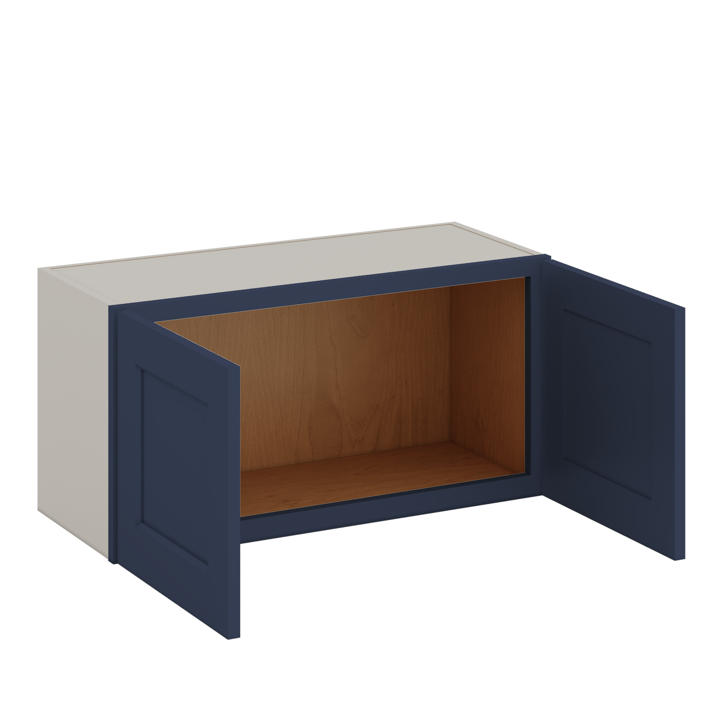 30" Wide Bridge NB29- Naval Blue Shaker 1-1/4" Overlay Wall Cabinet - Double Door 12", 15", 18", 21" & 24" Tall