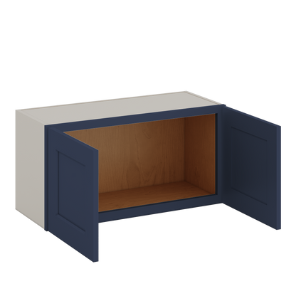 30" Wide Bridge NB29- Naval Blue Shaker 1-1/4" Overlay Wall Cabinet - Double Door 12", 15", 18", 21" & 24" Tall