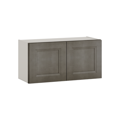 30" Wide Bridge Huntington Cinder Double Shaker Wall Cabinet - Double Door 12", 15", 18", 21" & 24" Tall