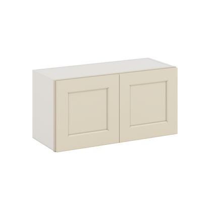 30" Wide Bridge Manhattan Cream Shaker 1-1/4" Overlay Wall Cabinet - Double Door 12", 15", 18", 21" & 24" Tall