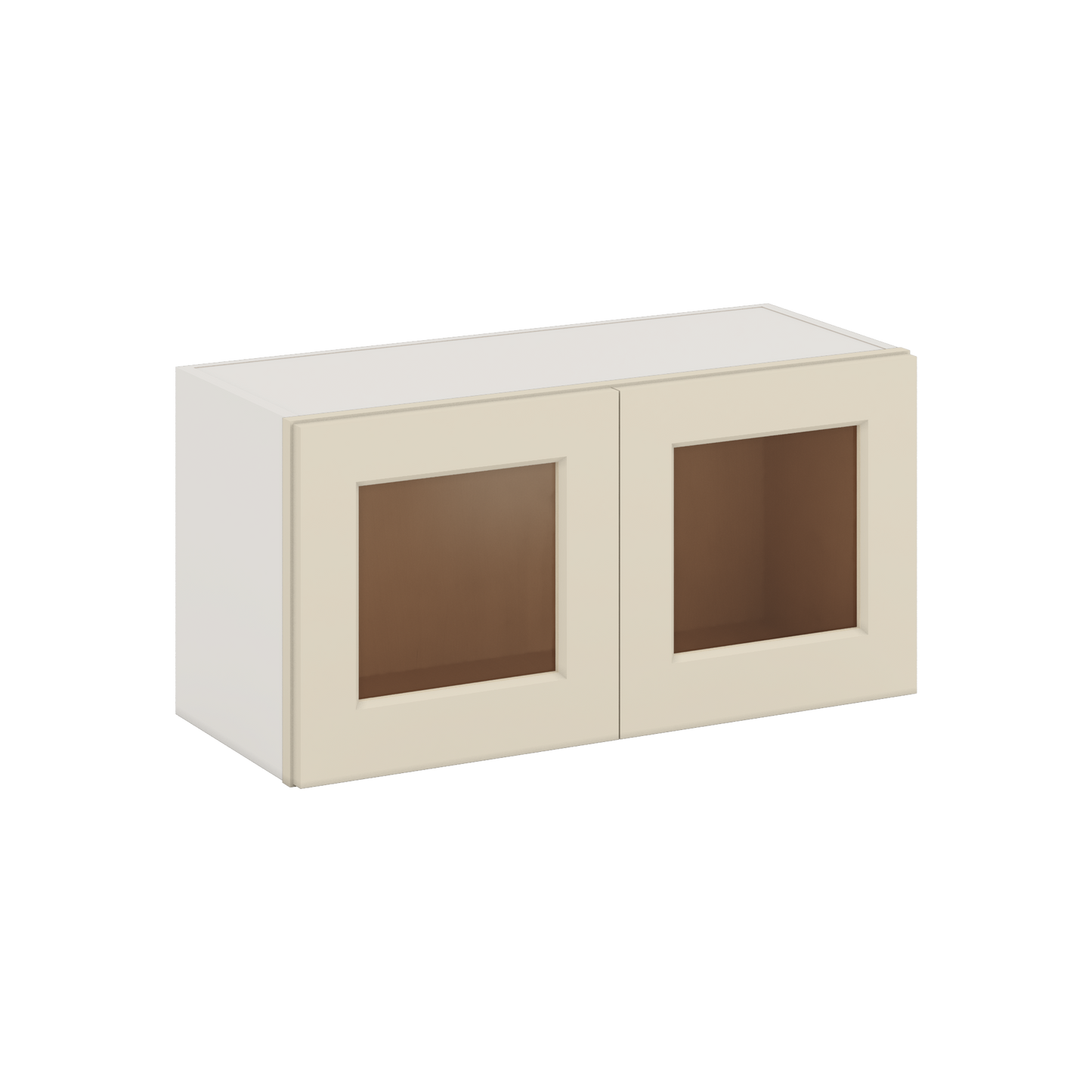 30" Wide Bridge Manhattan Cream Shaker 1-1/4" Overlay Glass Ready Wall Cabinet - Double Door 12", 15", 18", 21" & 24" Tall