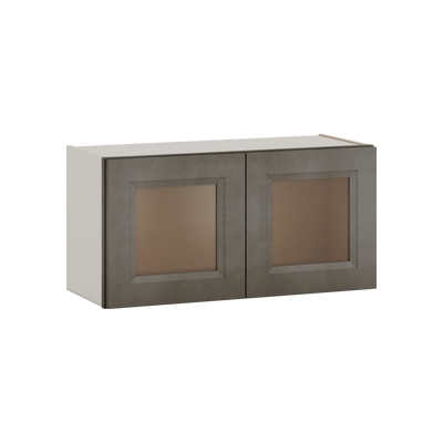 30" Wide 24" Deep Bridge Huntington Cinder Double Shaker Wall Glass Cabinet - Double Door 12", 15", 18", 21" & 24" Tall