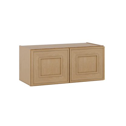 30" Wide Double Door 12", 15", 18", 21"& 24" Tall Bridge Elegant Oak Shaker Wall Cabinet