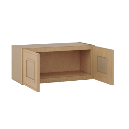 30" Wide Double Door 12", 15", 18", 21"& 24" Tall Bridge Elegant Oak Shaker Wall Cabinet