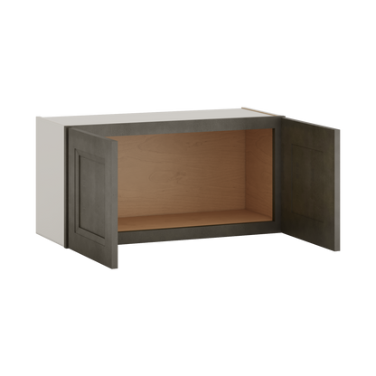 30" Wide Bridge Huntington Cinder Double Shaker Wall Cabinet - Double Door 12", 15", 18", 21" & 24" Tall