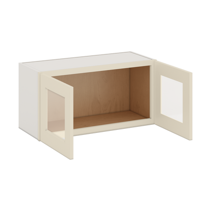 30" Wide Bridge Manhattan Cream Shaker 1-1/4" Overlay Glass Ready Wall Cabinet - Double Door 12", 15", 18", 21" & 24" Tall