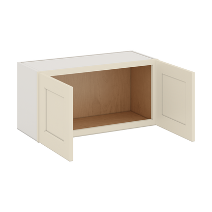 30" Wide Bridge Manhattan Cream Shaker 1-1/4" Overlay Wall Cabinet - Double Door 12", 15", 18", 21" & 24" Tall