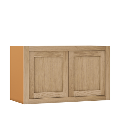 30" Wide Bridge White Oak Inset Shaker Wall Cabinet - Double Door 12", 15", 18", 21"& 24" Tall