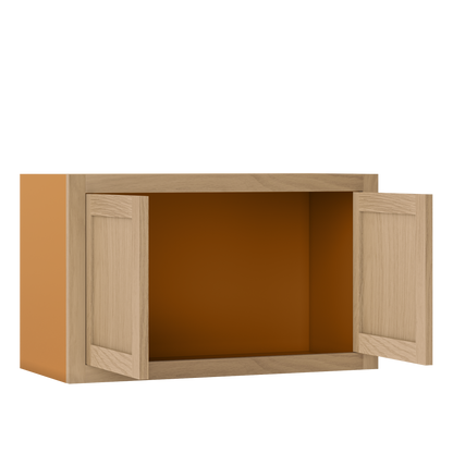 30" Wide Bridge White Oak Inset Shaker Wall Cabinet - Double Door 12", 15", 18", 21"& 24" Tall