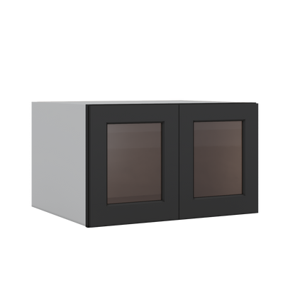30" Wide 24" Deep Bridge 15HNS Hermosa Noir Black Shaker 1-1/4" Overlay Glass Ready Wall Cabinet - Double Door 12", 15", 18", 21" & 24" Tall
