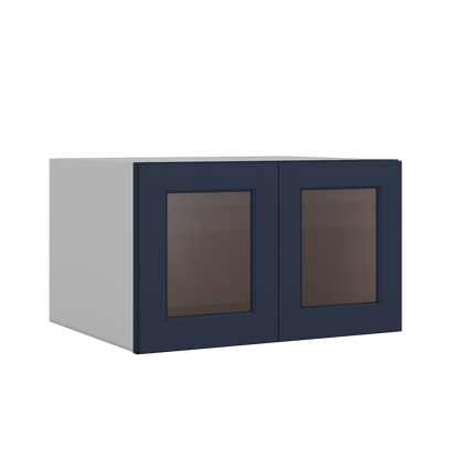 30" Wide 24" Deep Bridge NB29 Naval Blue Shaker 1-1/4" Overlay Glass Ready Wall Cabinet - Double Door 12", 15", 18", 21" & 24" Tall