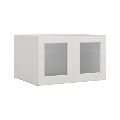 30" Wide 24" Deep Bridge 2WS White Shaker 1-1/4" Overlay Glass Ready Wall Cabinet - Double Door 12", 15", 18", 21" & 24" Tall
