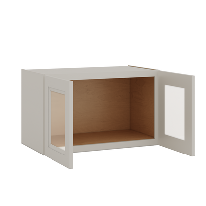 30" Wide 24" Deep Bridge 27LGDS Laguna Gray Double Shaker Glass Ready Wall Cabinet - Double Door 12", 15", 18", 21" & 24" Tall