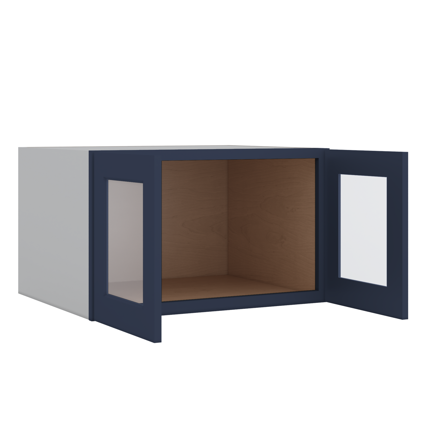 30" Wide 24" Deep Bridge NB29 Naval Blue Shaker 1-1/4" Overlay Glass Ready Wall Cabinet - Double Door 12", 15", 18", 21" & 24" Tall