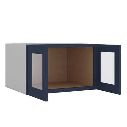 30" Wide 24" Deep Bridge NB29 Naval Blue Shaker 1-1/4" Overlay Glass Ready Wall Cabinet - Double Door 12", 15", 18", 21" & 24" Tall