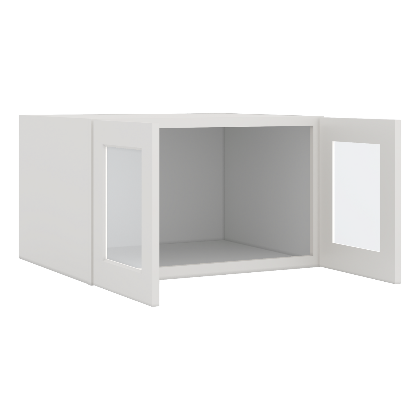 30" Wide 24" Deep Bridge 2WS White Shaker 1-1/4" Overlay Glass Ready Wall Cabinet - Double Door 12", 15", 18", 21" & 24" Tall