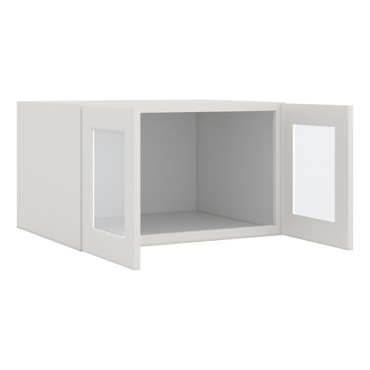 30" Wide 24" Deep Bridge 2WS White Shaker 1-1/4" Overlay Glass Ready Wall Cabinet - Double Door 12", 15", 18", 21" & 24" Tall