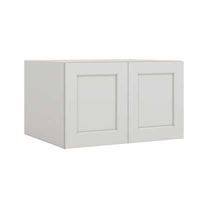 30" Wide 24" Deep Bridge 2WS White Shaker 1-1/4" Overlay Wall Cabinet - Double Door 12", 15", 18", 21" & 24" Tall