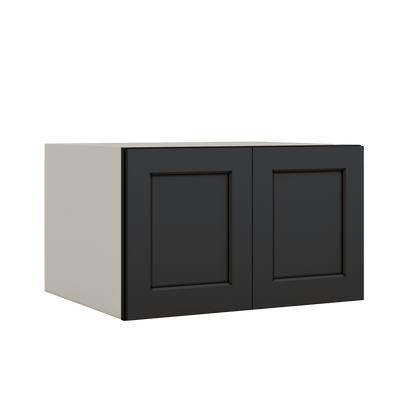 30" Wide 24" Deep Bridge 15HNS Hermosa Noir Black Shaker 1-1/4" Overlay Wall Cabinet - Double Door 12", 15", 18", 21" & 24" Tall