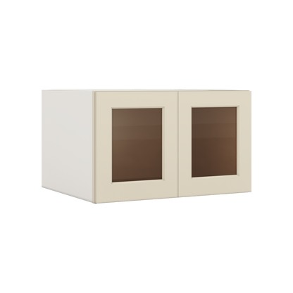 W301824 Manhattan Cream Kitchen Cabinets Glass Doors
