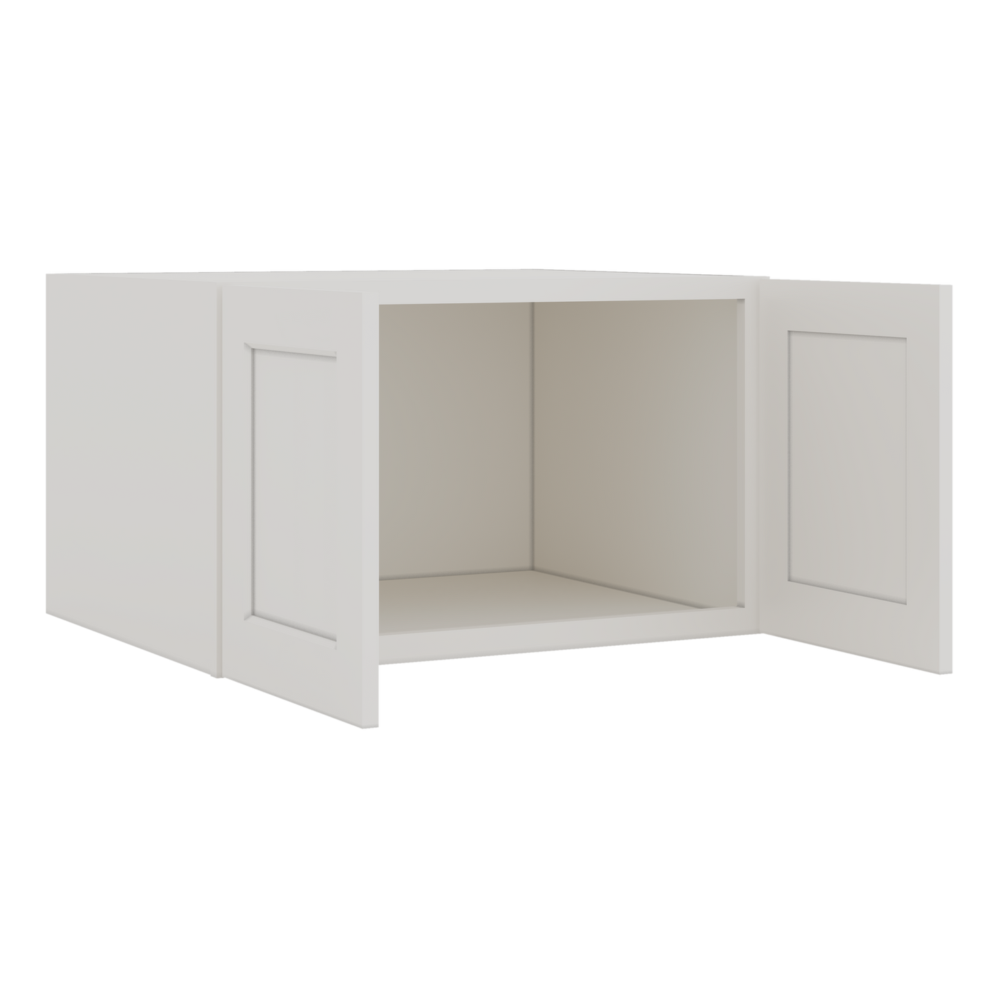30" Wide 24" Deep Bridge 2WS White Shaker 1-1/4" Overlay Wall Cabinet - Double Door 12", 15", 18", 21" & 24" Tall