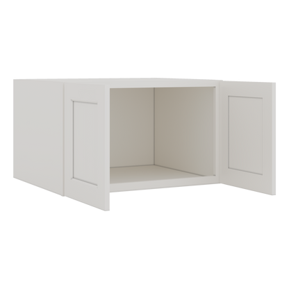 30" Wide 24" Deep Bridge 2WS White Shaker 1-1/4" Overlay Wall Cabinet - Double Door 12", 15", 18", 21" & 24" Tall