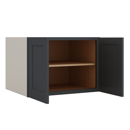 30" Wide 24" Deep Bridge 15HNS Hermosa Noir Black Shaker 1-1/4" Overlay Wall Cabinet - Double Door 12", 15", 18", 21" & 24" Tall
