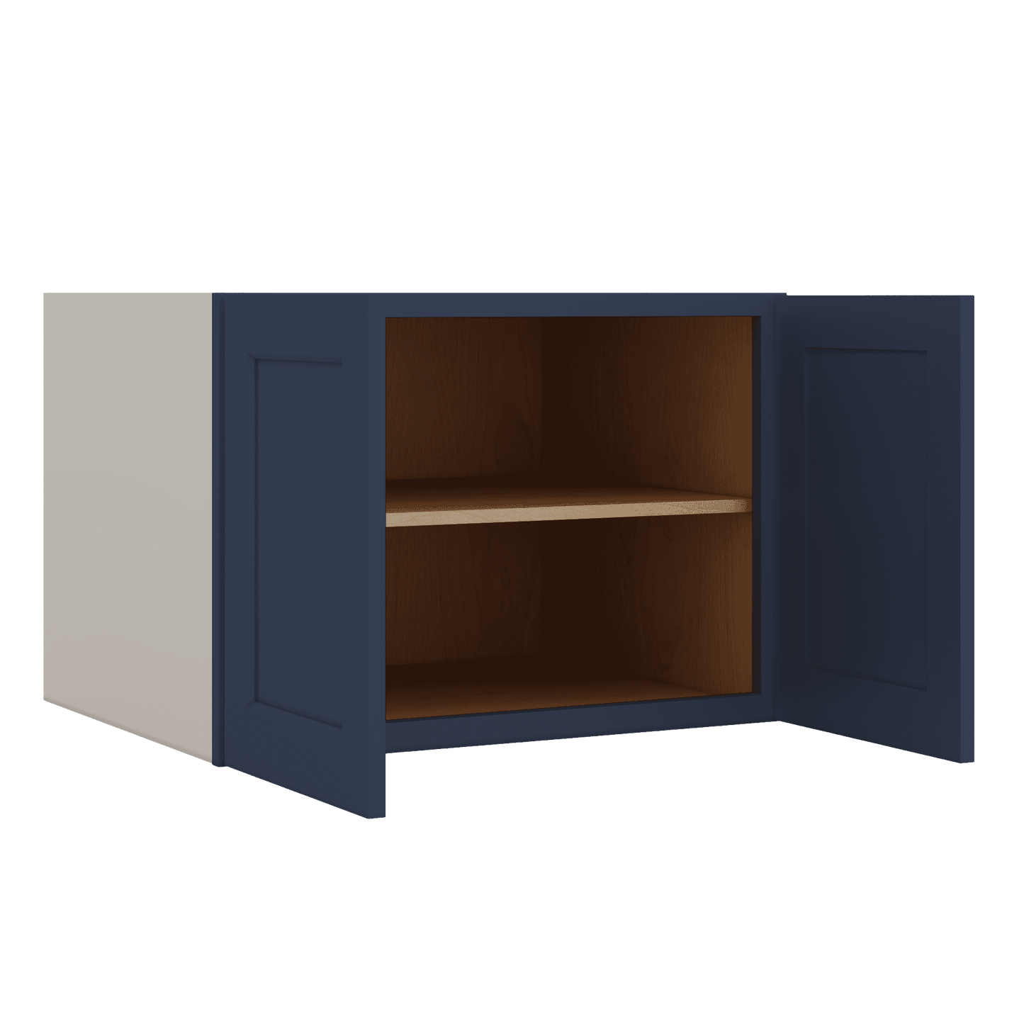 30" Wide 24" Deep Bridge NB29- Naval Blue Shaker 1-1/4" Overlay Wall Cabinet - Double Door 12", 15", 18", 21" & 24" Tall