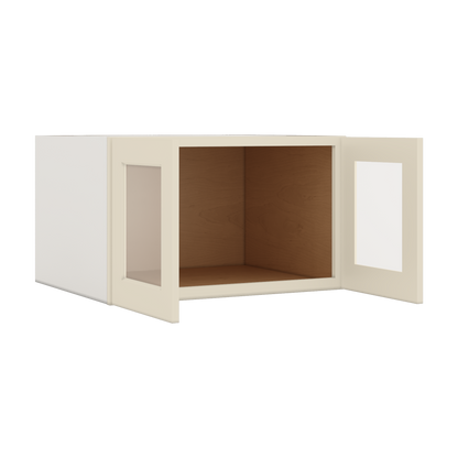 30" Wide 24" Deep Bridge Manhattan Cream Shaker 1-1/4" Overlay Glass Ready Wall Cabinet - Double Door 12", 15", 18", 21" & 24" Tall