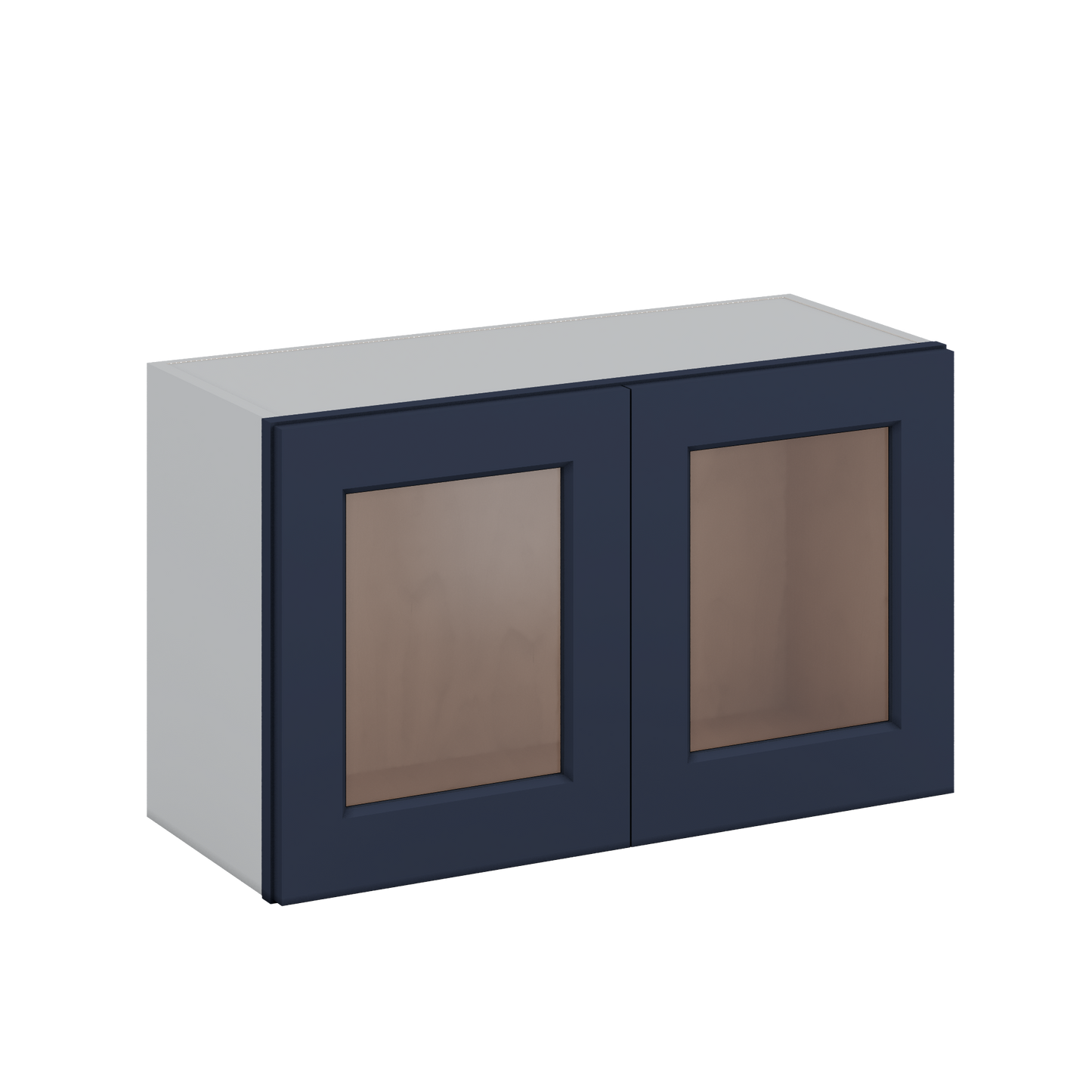 30" Wide Bridge NB29- Naval Blue Shaker 1-1/4" Overlay Glass Ready wall Cabinet - Double Door 12", 15", 18", 21" & 24" Tall