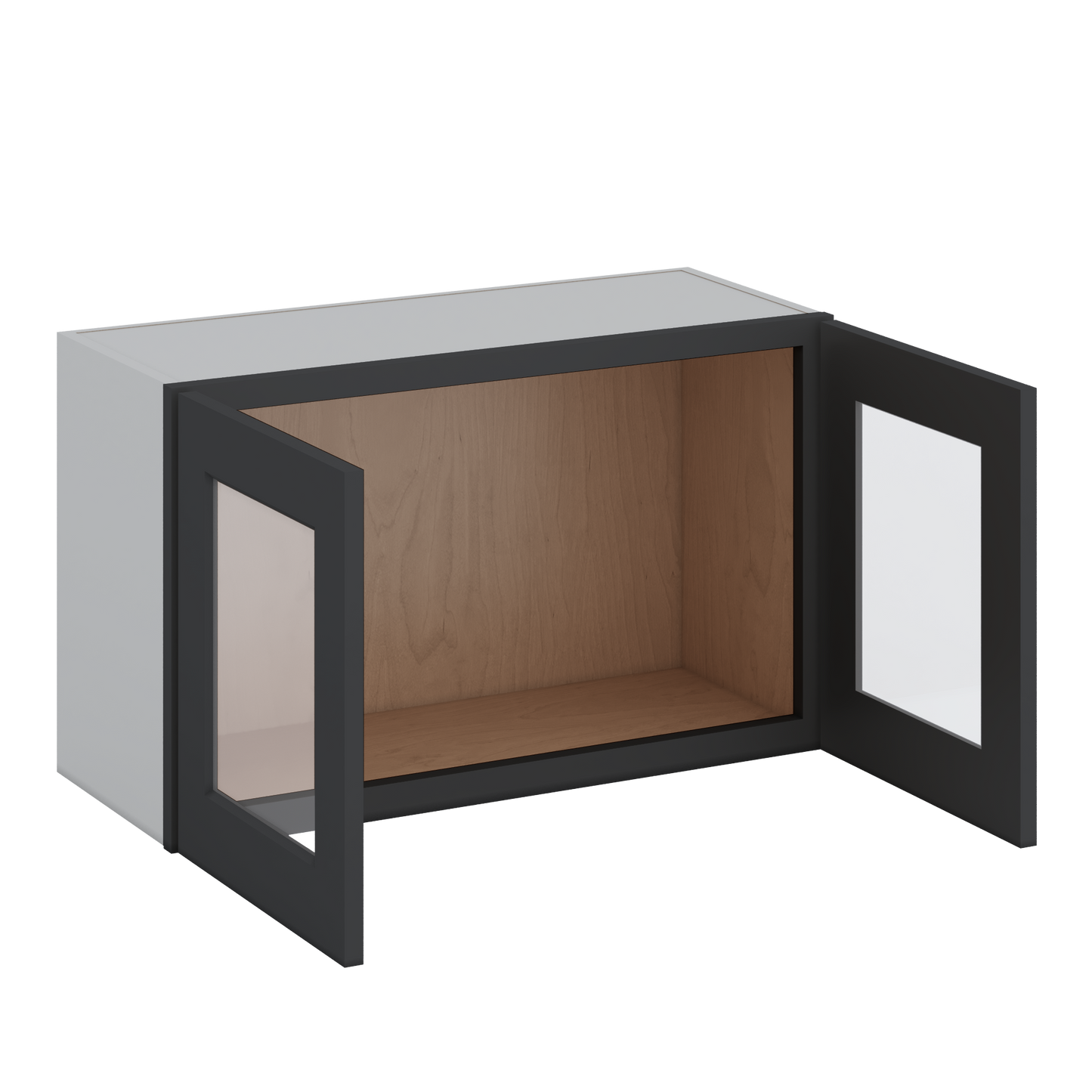 30" Wide Bridge 15HNS Hermosa Noir Black Shaker 1-1/4" Overlay Glass Ready Wall Cabinet - Double Door 12", 15", 18", 21" & 24" Tall