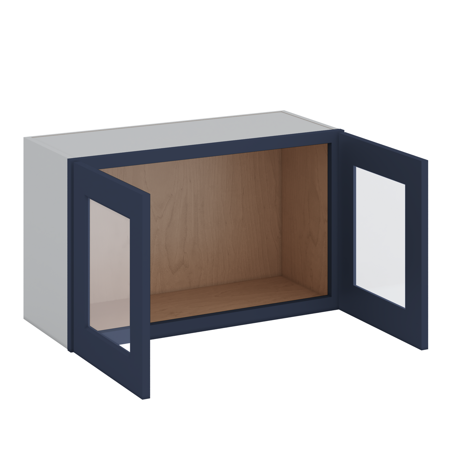 30" Wide Bridge NB29- Naval Blue Shaker 1-1/4" Overlay Glass Ready wall Cabinet - Double Door 12", 15", 18", 21" & 24" Tall