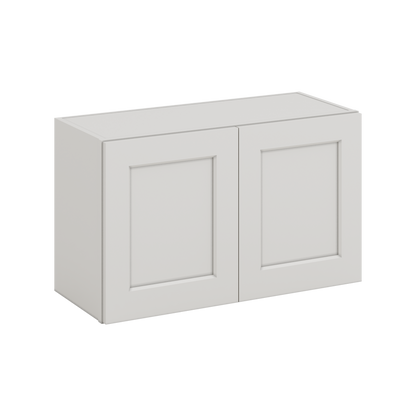 30" Wide Bridge 2WS White Shaker 1-1/4" Overlay Wall Cabinet - Double Door 12", 15", 18", 21" & 24" Tall