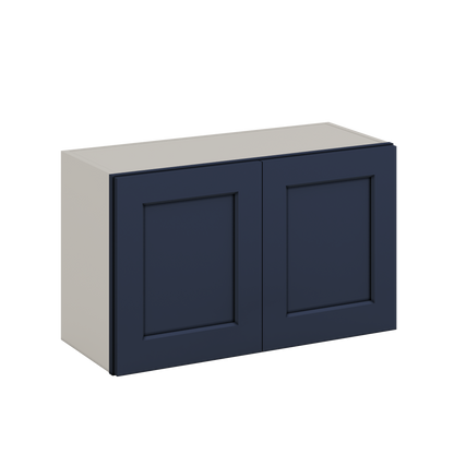 30" Wide Bridge NB29- Naval Blue Shaker 1-1/4" Overlay Wall Cabinet - Double Door 12", 15", 18", 21" & 24" Tall