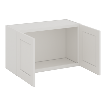 30" Wide Bridge 2WS White Shaker 1-1/4" Overlay Wall Cabinet - Double Door 12", 15", 18", 21" & 24" Tall