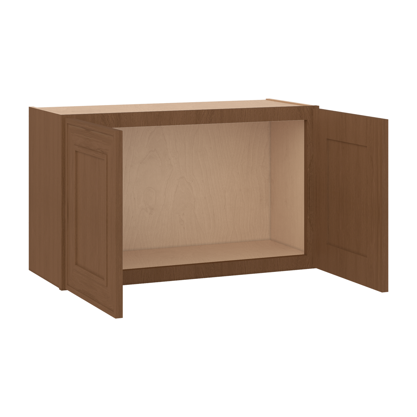30" Wide Double Door 12", 15", 18", 21"& 24" Tall Bridge Elegant Craftsman Mocha Shaker Wall Cabinet